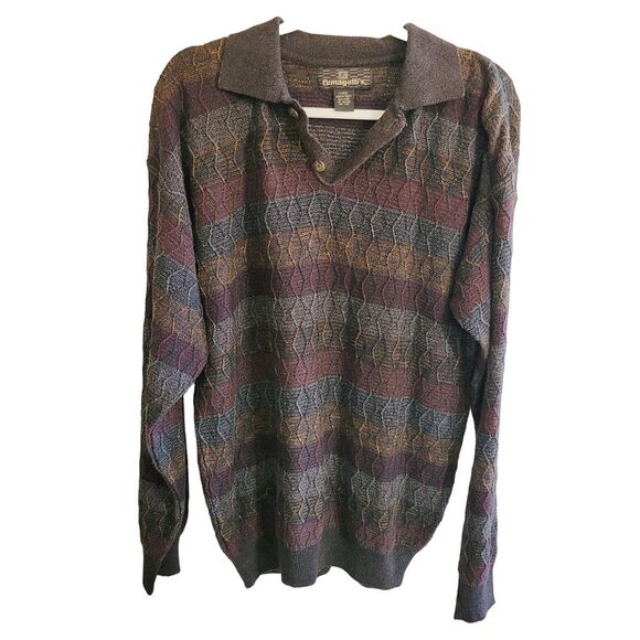 Vintage Men's Fumagilli's 1990's Sweater Size Large Knit Collared Henley Buttons - Picture 1 of 5